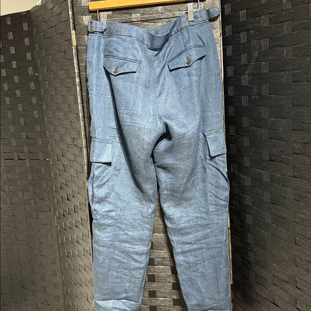 Banana Republic Heritage Expedition Linen Cargo Pants Indigo Blue - Picture 7 of 9